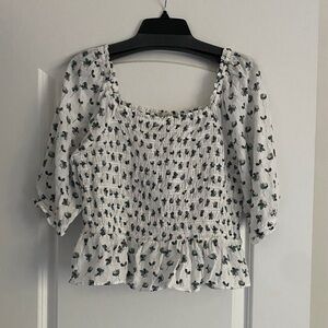 LOFT White Floral Smocked Blouse